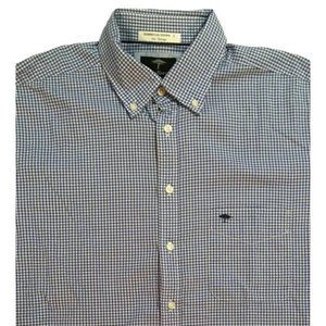 Fynch Hatton Mens Button Down Shirt Blue Checkered Compact Cotton Sz L 41/42 euc